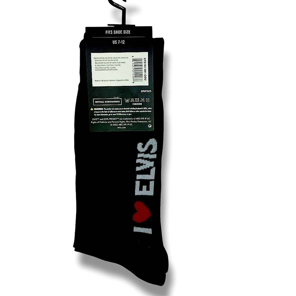 Elvis Presley Men’s Socks Novelty Mid Calf Red Heart Black Unisex One Size NEW - Picture 5 of 15